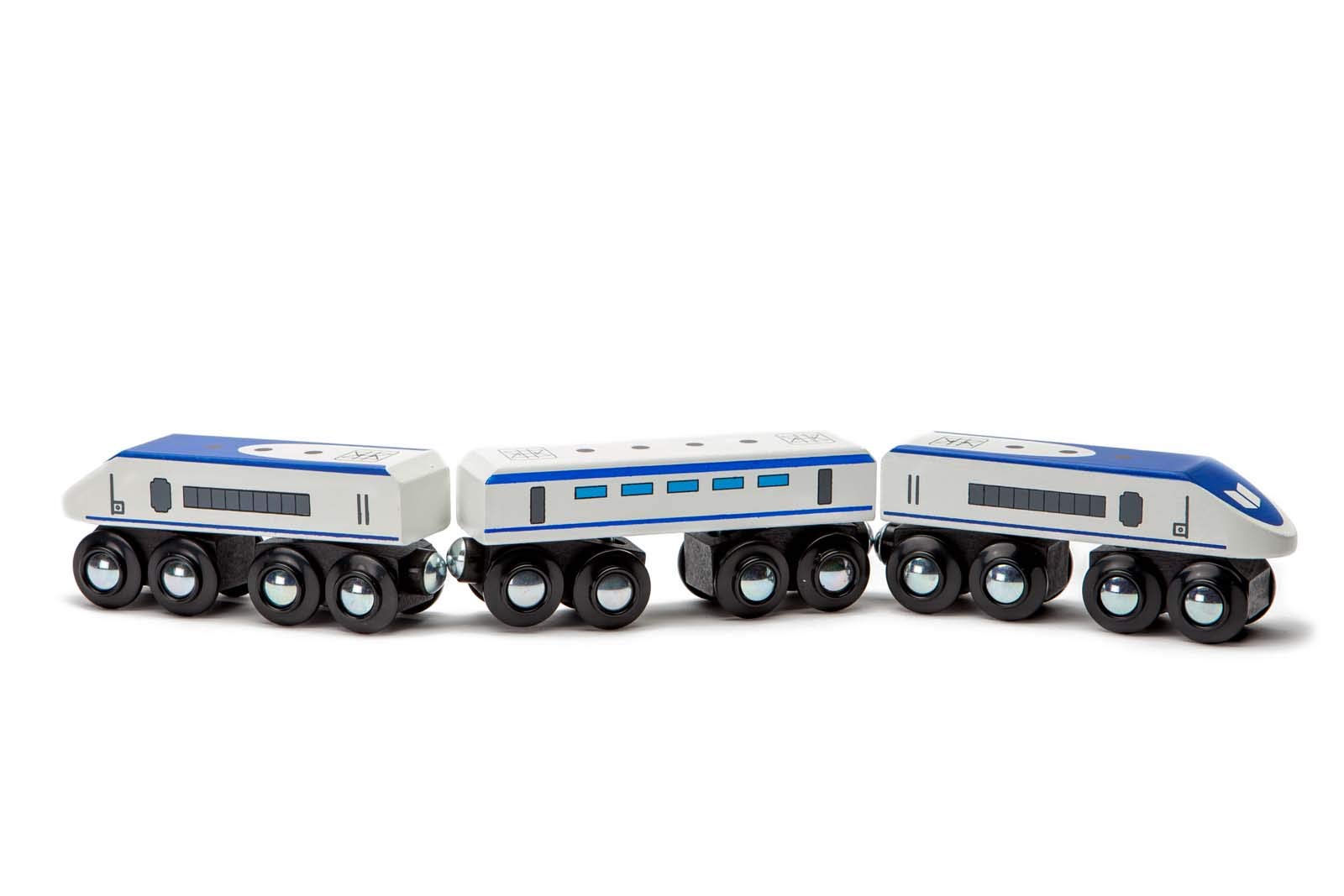 maxim enterprise, inc. Express Train Set, Bullet Train for Wooden Train Track, Train Set of 2 Engines & 1 Passenger Car, Compatible with Thomas