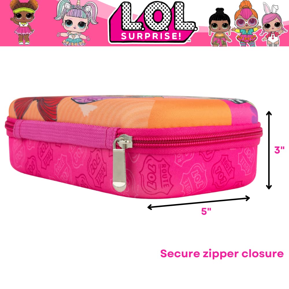 Innovative Designs LOL Surprise Dolls Pencil Case Set with LOL Stickers and Gel Pens for Girls, Molded with Zip Closure, Pink