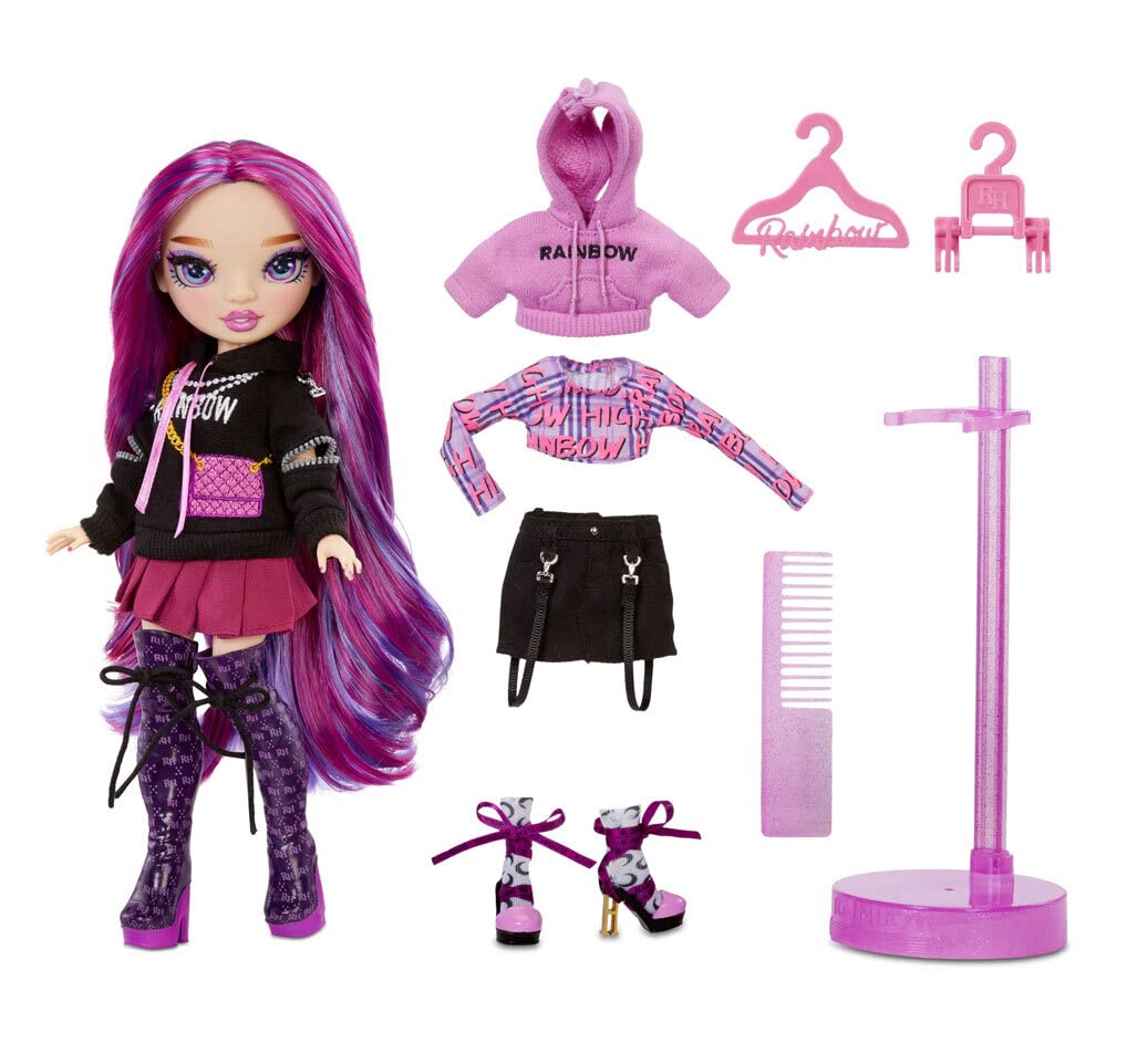 Rainbow High Series 3 EMI Vanda Fashion Doll - Orchid (Deep Purple) with 2 Designer Outfits to Mix & Match with Accessories, Gift for Kids and