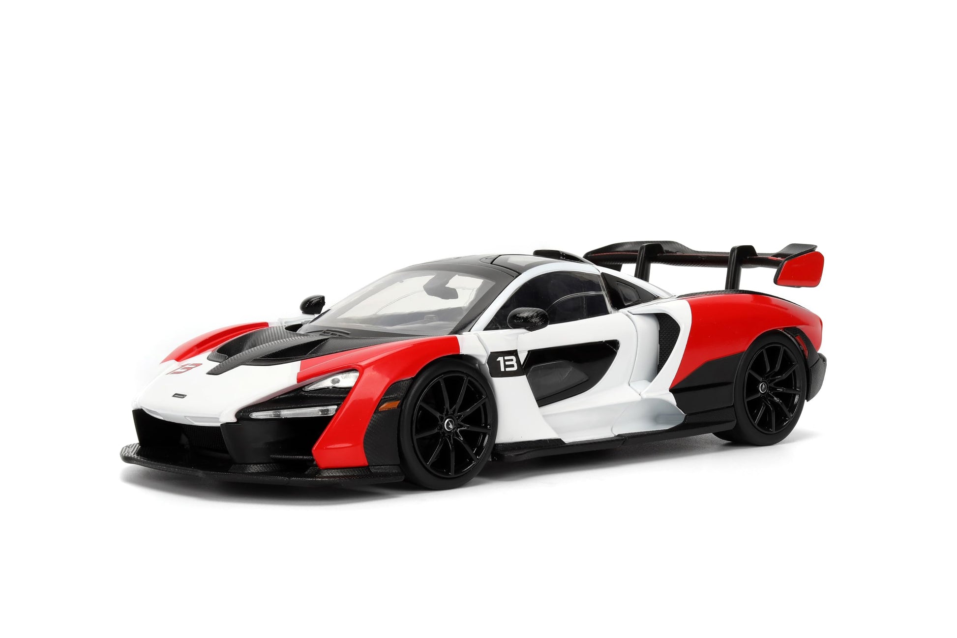 Jada Toys Hyper-Spec 1:24 McLaren Senna Die-cast Car - Opening Doors, Hood, Trunk, Rubber Tires(White/Red/Black)