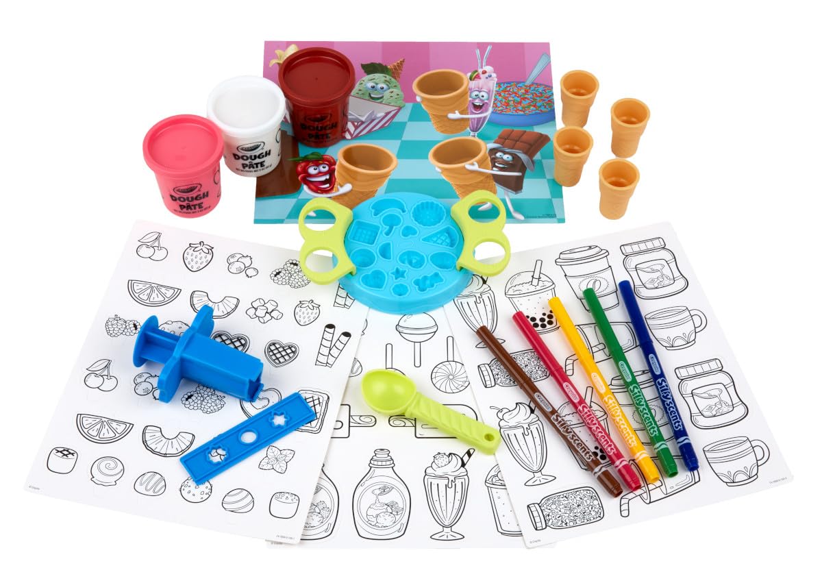 Crayola Silly Scents Ice Cream Toy, Kids Modeling Dough, Play Food Toy with Scented Markers, Gifts 4+