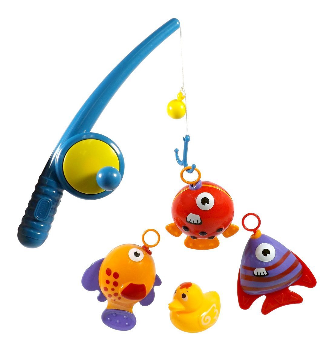 Realistic Hook and Reel Fishing Toy for Bathtub | Baby Bath Toy Set | Pool Playset With a Rod, 3 Fishes & a Ducky for Kids Ages 3+