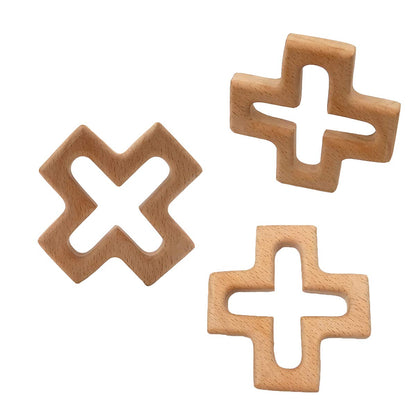 10pcs Natural Wooden Cross Children's Toy Pendant Pure Natural Beech Wood Animal Shape Toys for Handmade Home Decoration Crafts (10 pcs)