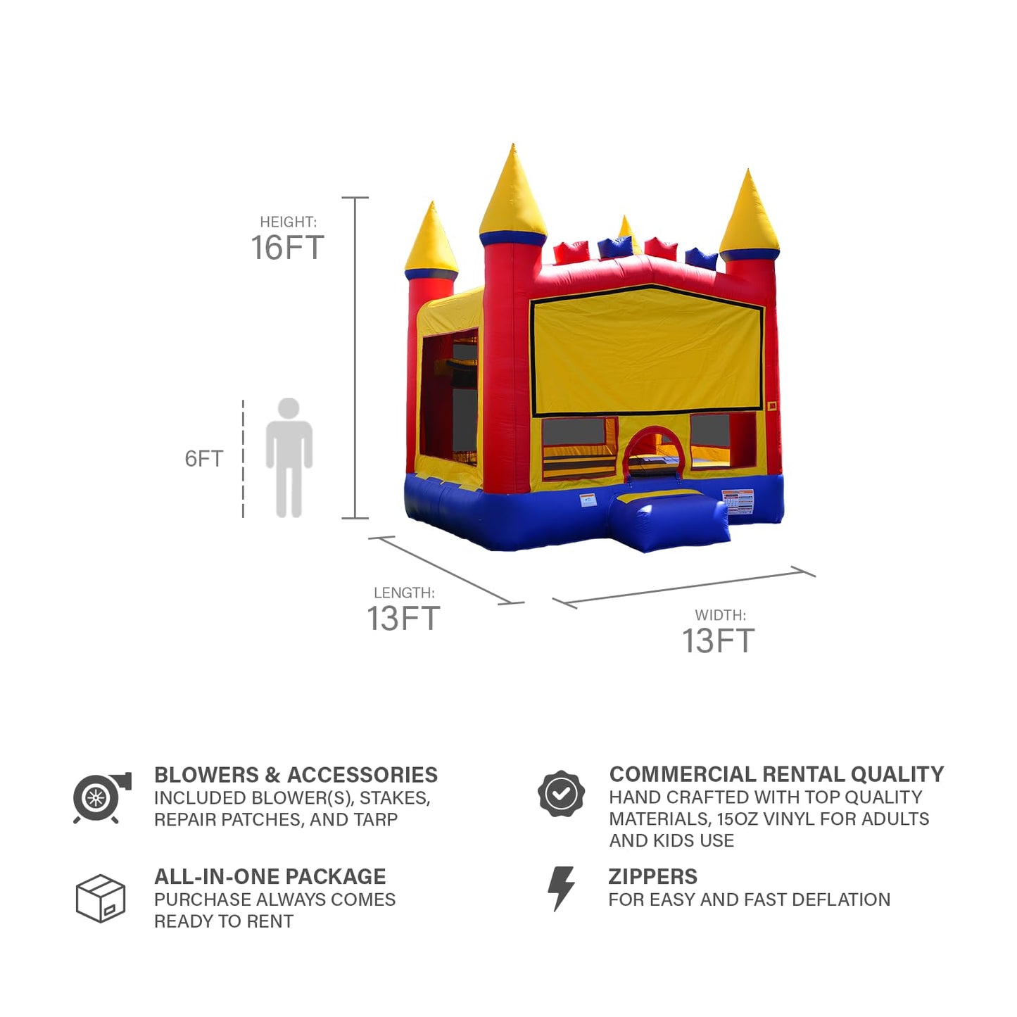 JumpOrange Rainbow Commercial Grade Bounce House for Kids and Adults 13x13 (with Blower), Basketball Hoop, Outdoor Indoor, Big Inflatable, Birthday