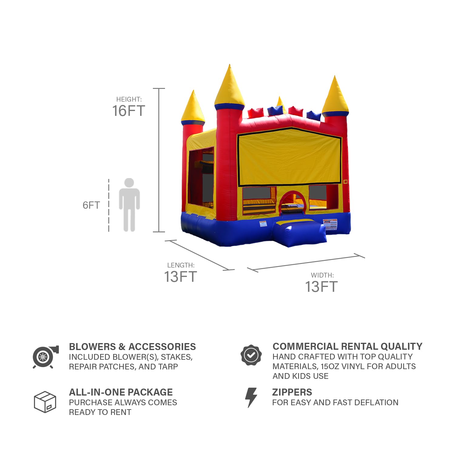 JumpOrange Rainbow Commercial Grade Bounce House for Kids and Adults 13x13 (with Blower), Basketball Hoop, Outdoor Indoor, Big Inflatable, Birthday