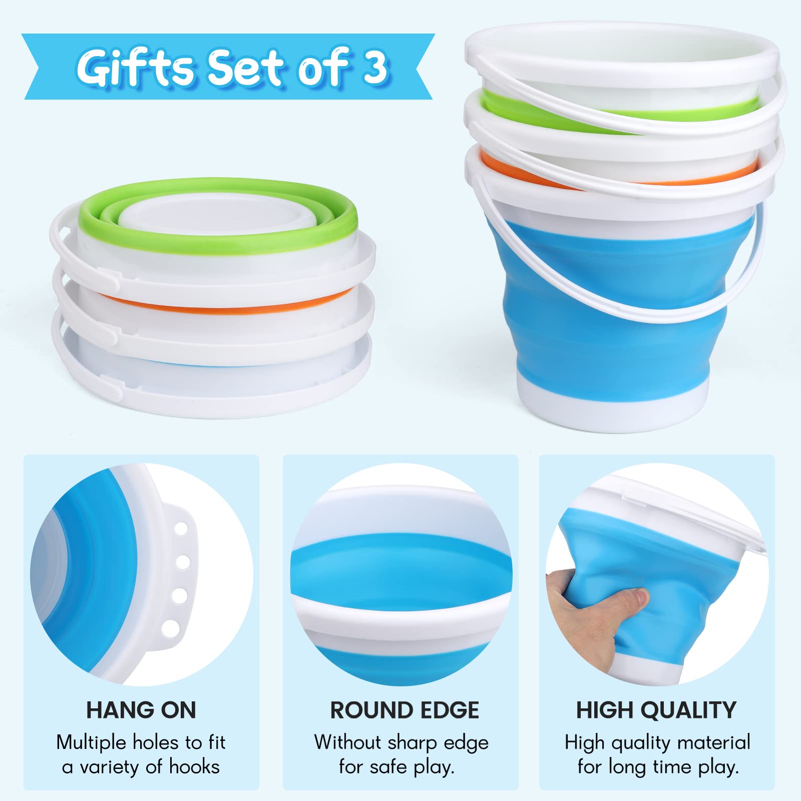 Silicone Beach Foldable Buckets Toys Halloween Bucket, 3L Jumbo Sand Pails Bucket Set with Mesh Bag, Swimming Pool Toys for Kids Adults, Gift Set