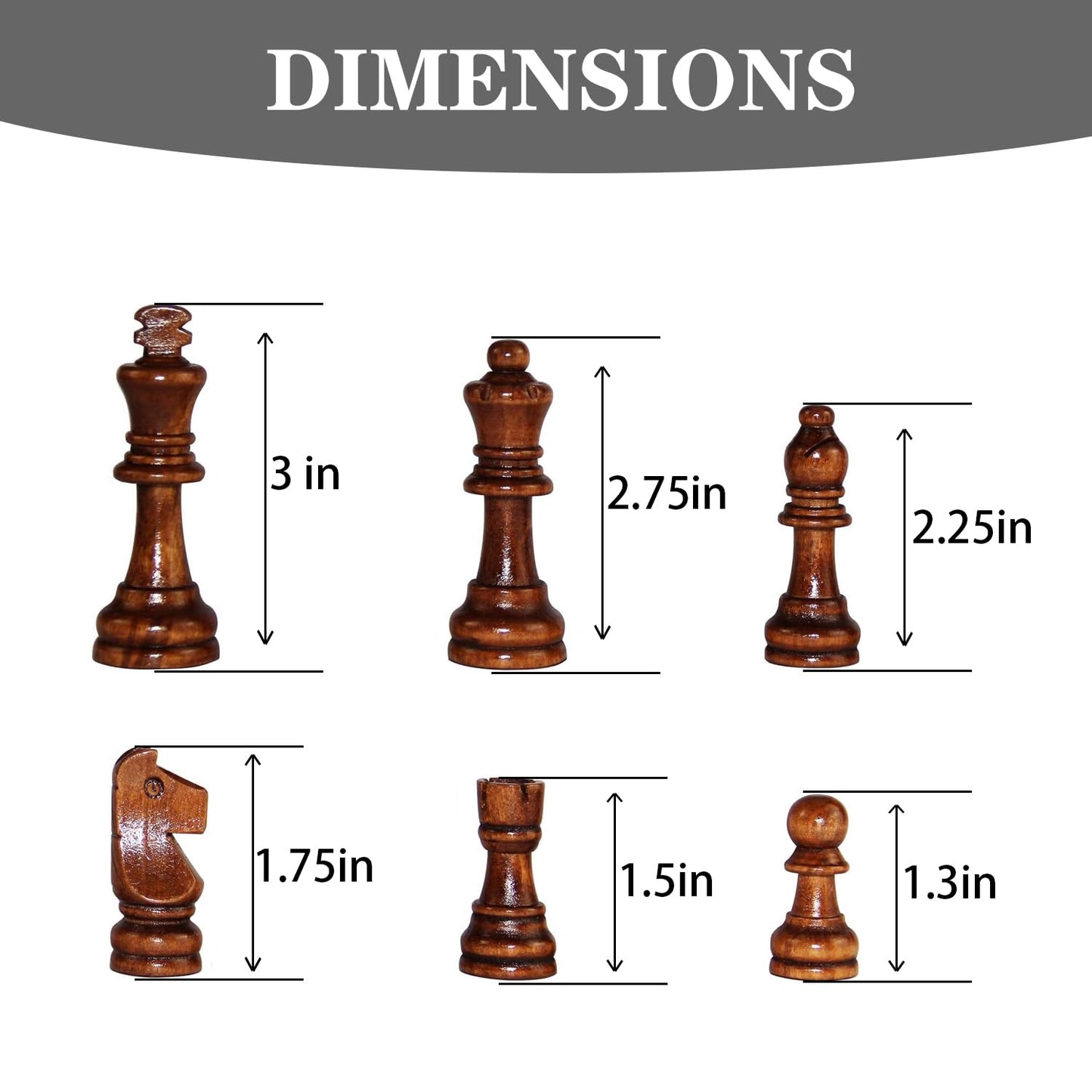 Chess Pieces, 3 Inch King Figures Chess Game Pawns Figurine Pieces, Replacement of Missing Piece, Includes Storage Bag (Chess Pieces)