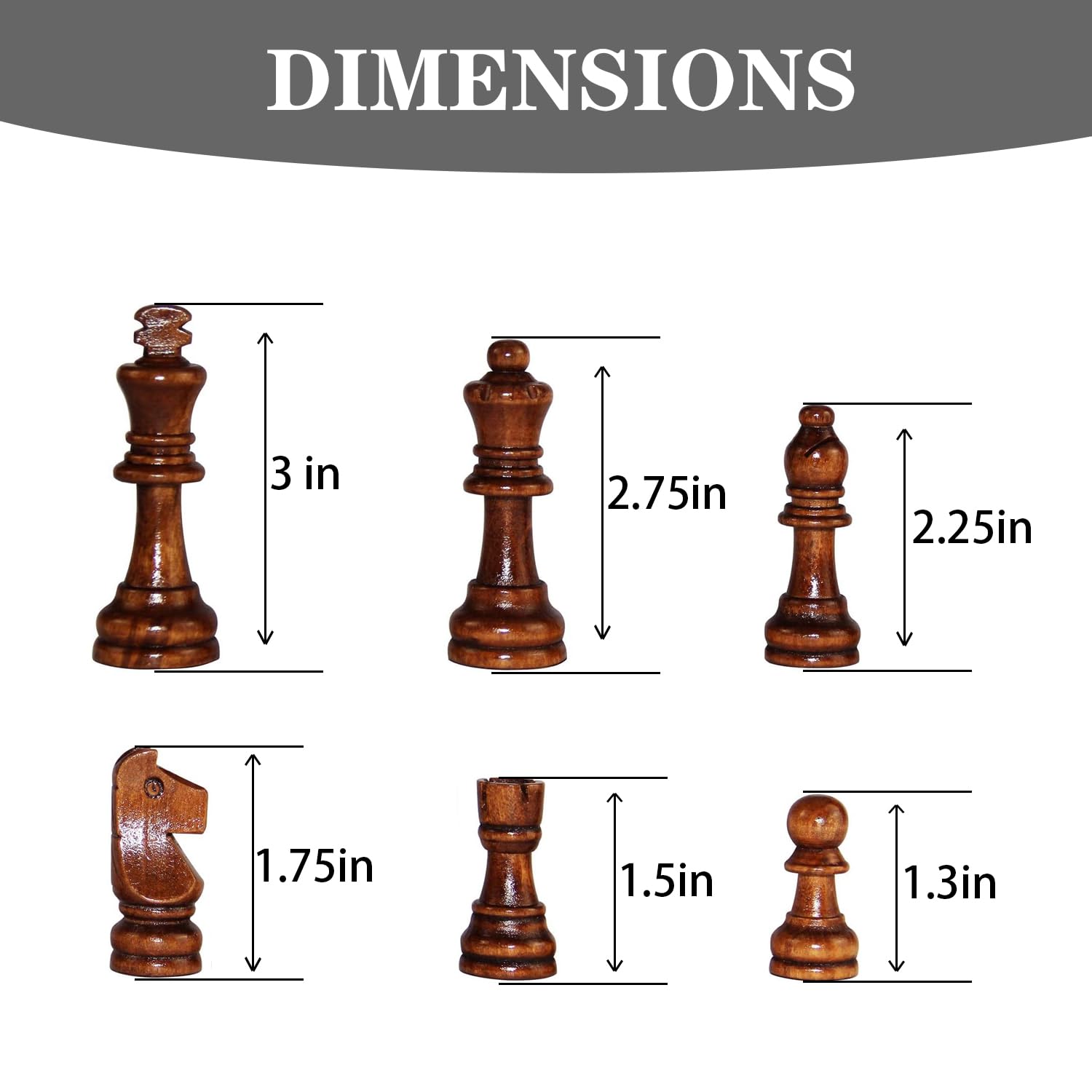 Chess Pieces, 3 Inch King Figures Chess Game Pawns Figurine Pieces, Replacement of Missing Piece, Includes Storage Bag (Chess Pieces)