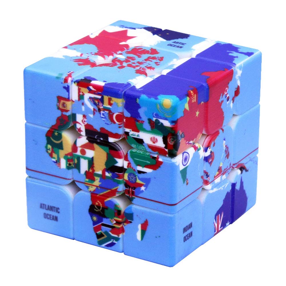 World Map Design Magic Cube,3x3 Geography Learning Puzzle Toy