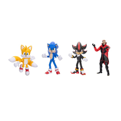 Sonic The Hedgehog 3 Movie 5-InchAction Figure 4-Pack, Articulated Figures from Jakks Pacific's Wave 1 Include Sonic The Hedgehog, Shadow, Tails,
