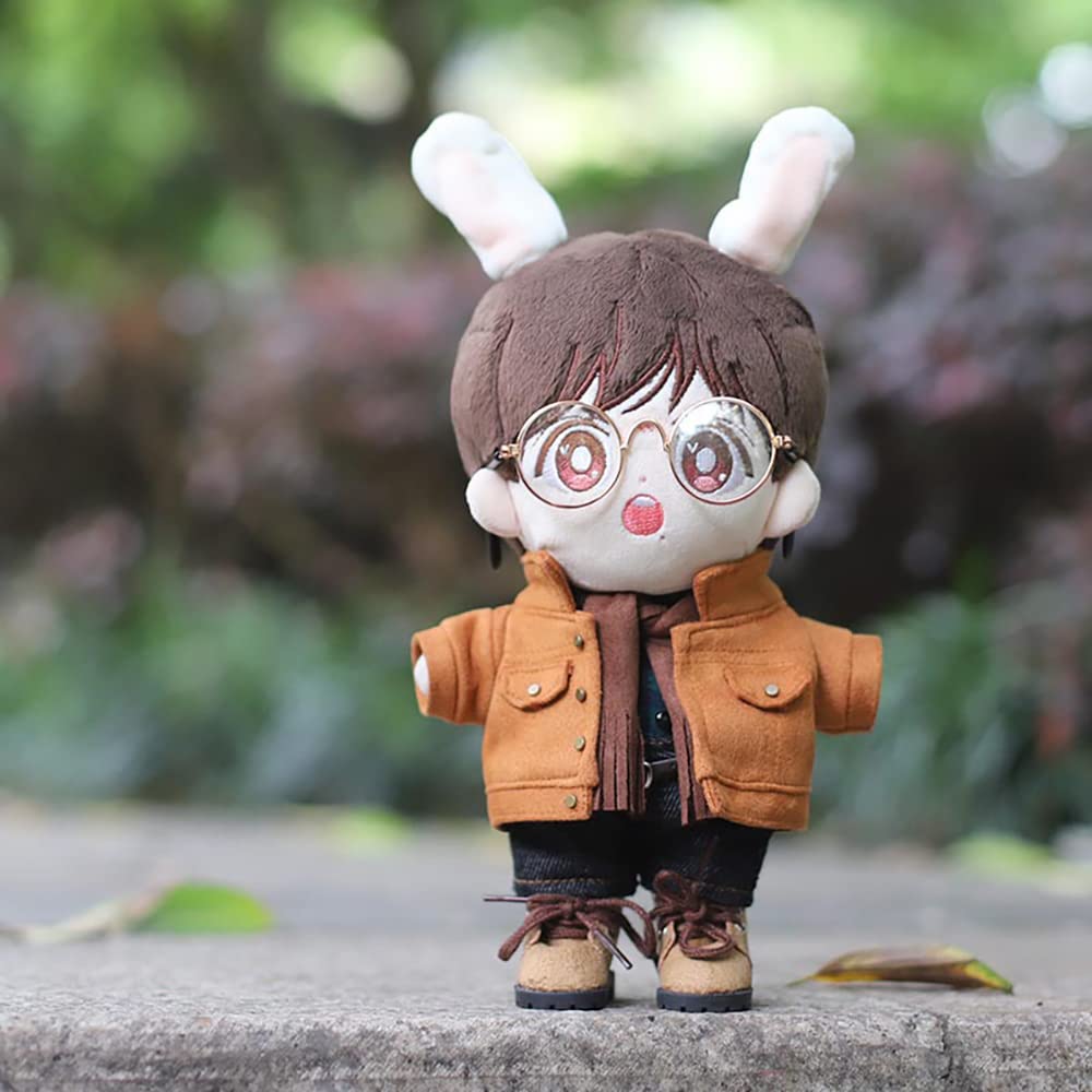 niannyyhouse Brown Jacket Scarf Plaid Shirt Vest Jeans 7.8in?20cm? Plush Doll Clothes