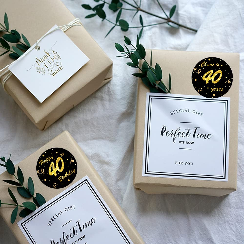 REWIDPARTY Black Gold 40th Birthday Stickers Rolls Cheers to 40 Years Stickers Happy 40th Birthday Stickers Birthday Party Favors Anniversary Party