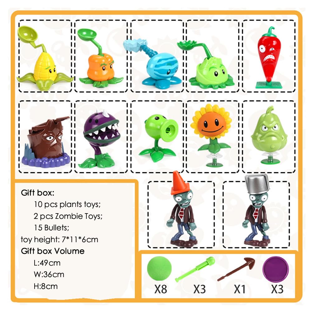 SENSHUNUO 12pcs Plants Zombie Action Figures and Game Scene Toys for Kids?Christmas, New Year, and Birthday Gifts Set