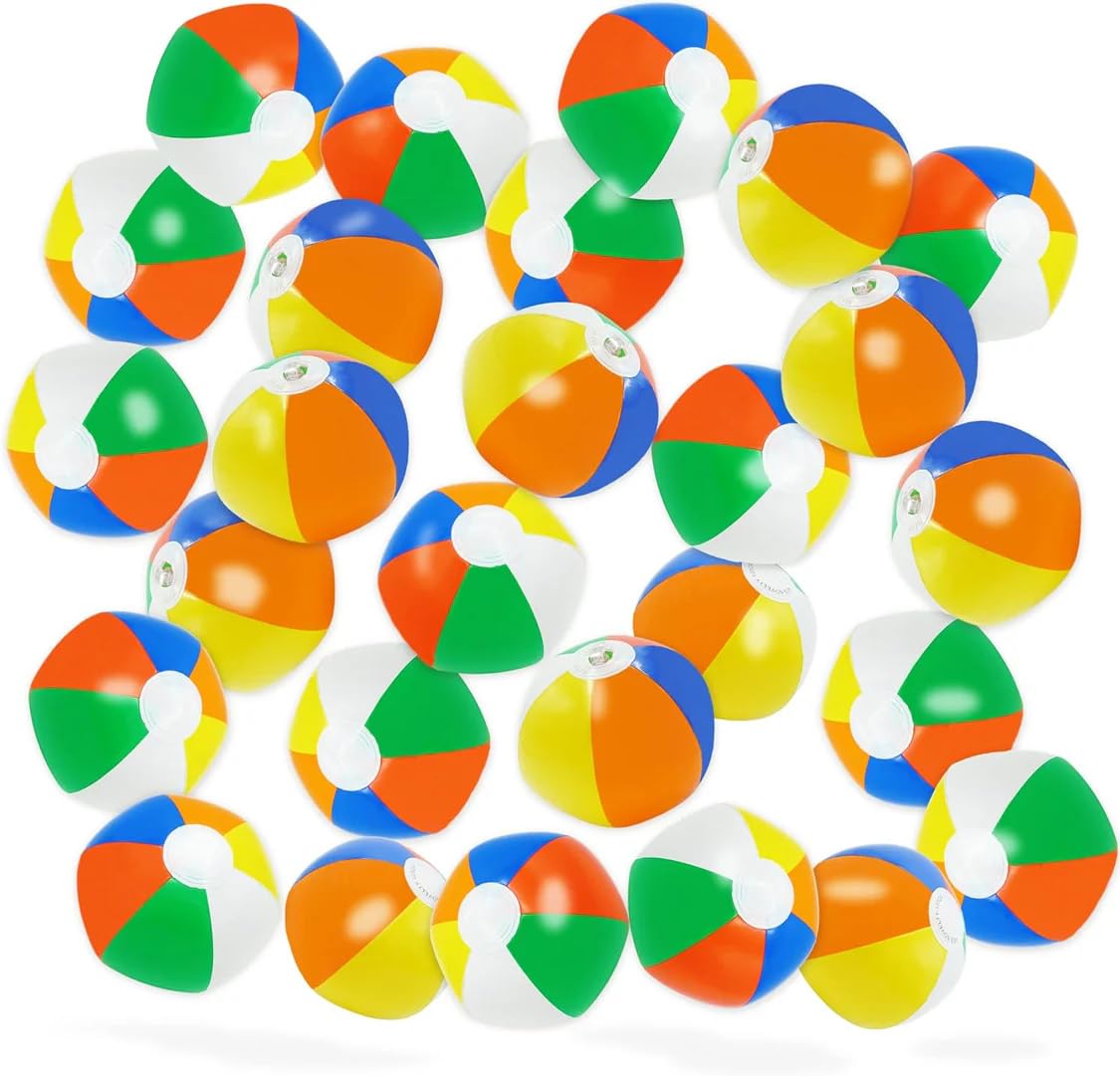 4E's Novelty Mini Beach Balls Bulk 28 Pack, Summer Pool Party Favors for Kids, Inflatable Pool Toys, Hawaiian Luau Party Decorations Goodie Bag