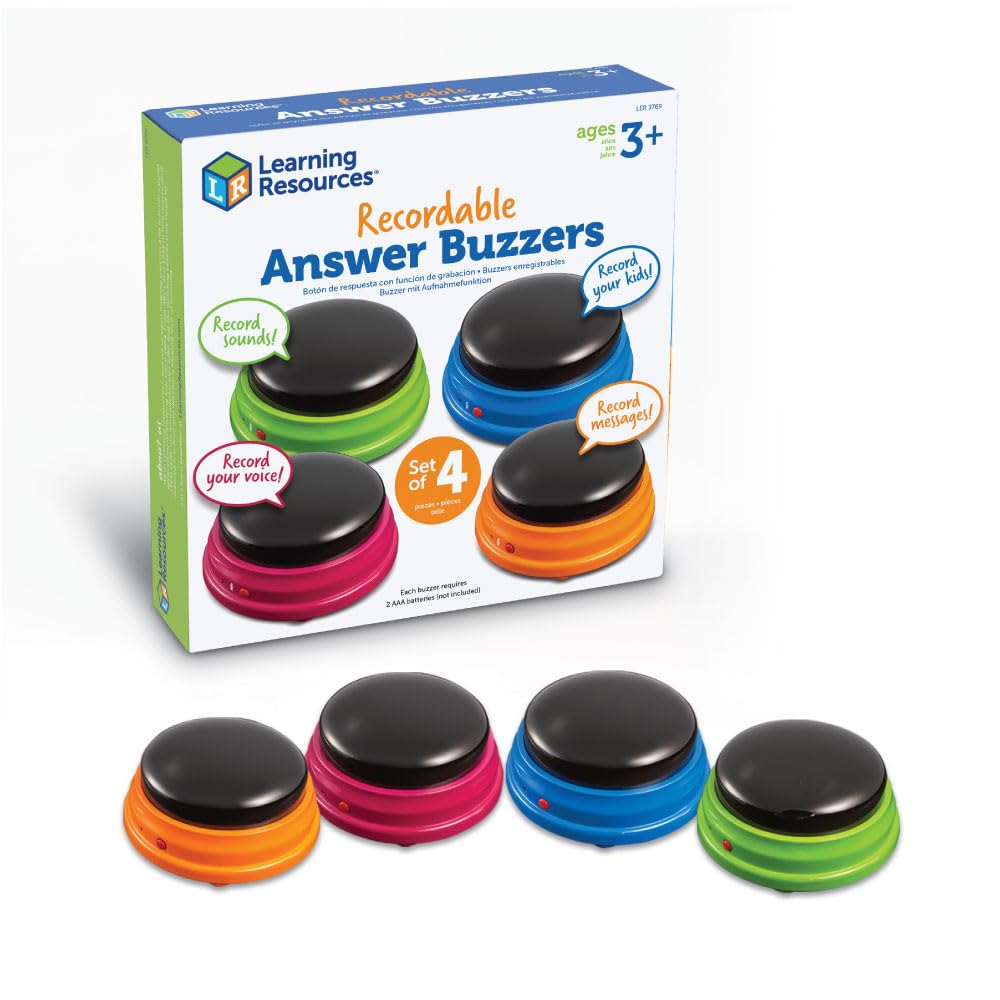 Learning Resources Recordable Answer Buzzers - Classroom Must Haves Supplies, Kids Toys, Sound Effect Button, Family Game Shows For Trivia