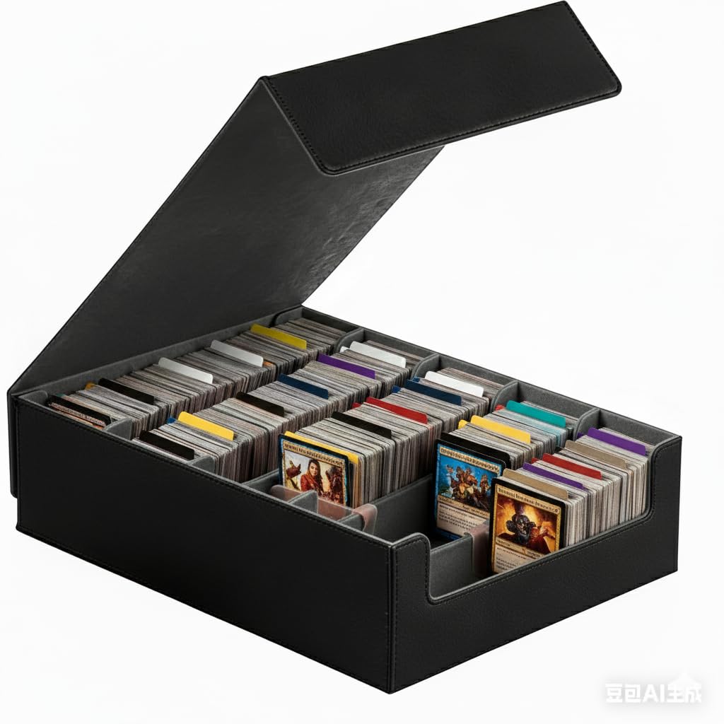 ArtBoutiq 5-Row Trading Card Storage Box, Large Capacity TCG Card Organizer with 24 Colorful Dividers & 5 Card Stoppers, PU Leather Card Storage Case