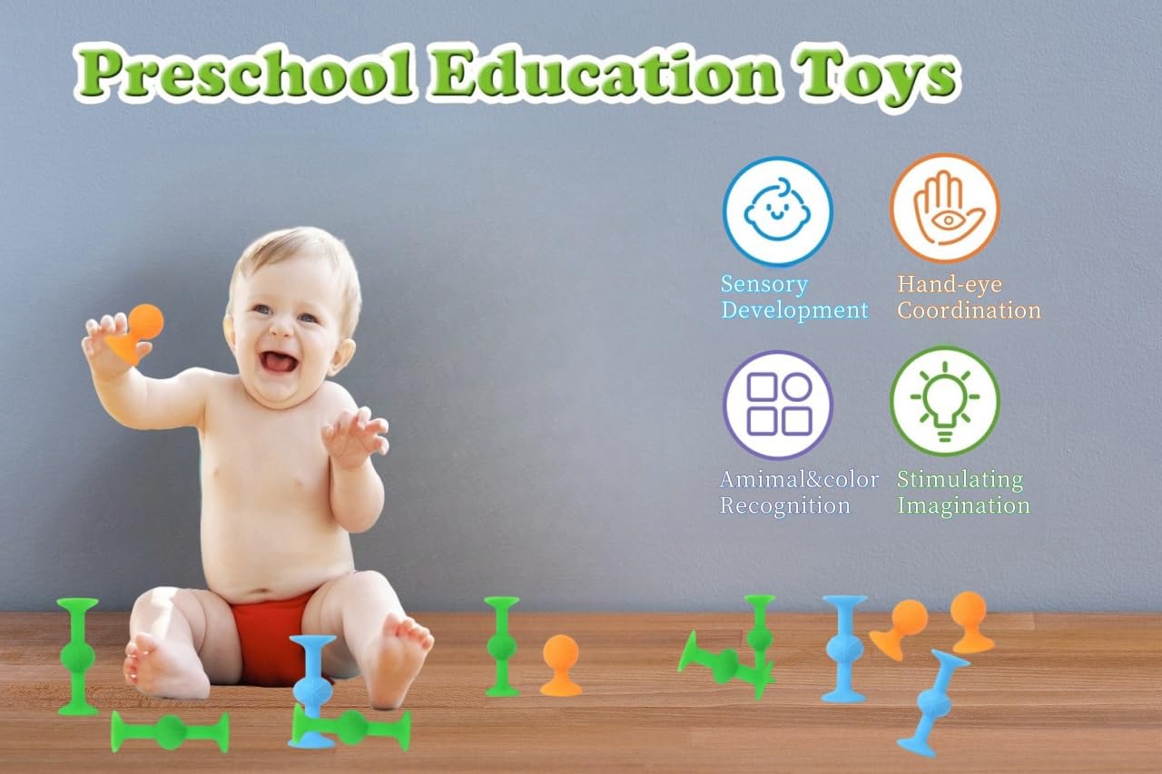 Suction Bath Toys for Preschooler - 10 Pcs Sensory Suction Cup Toys for Kids, Stress Relief Fidget Toys Bathtub Toys for Travel and Bath Time, Perfect