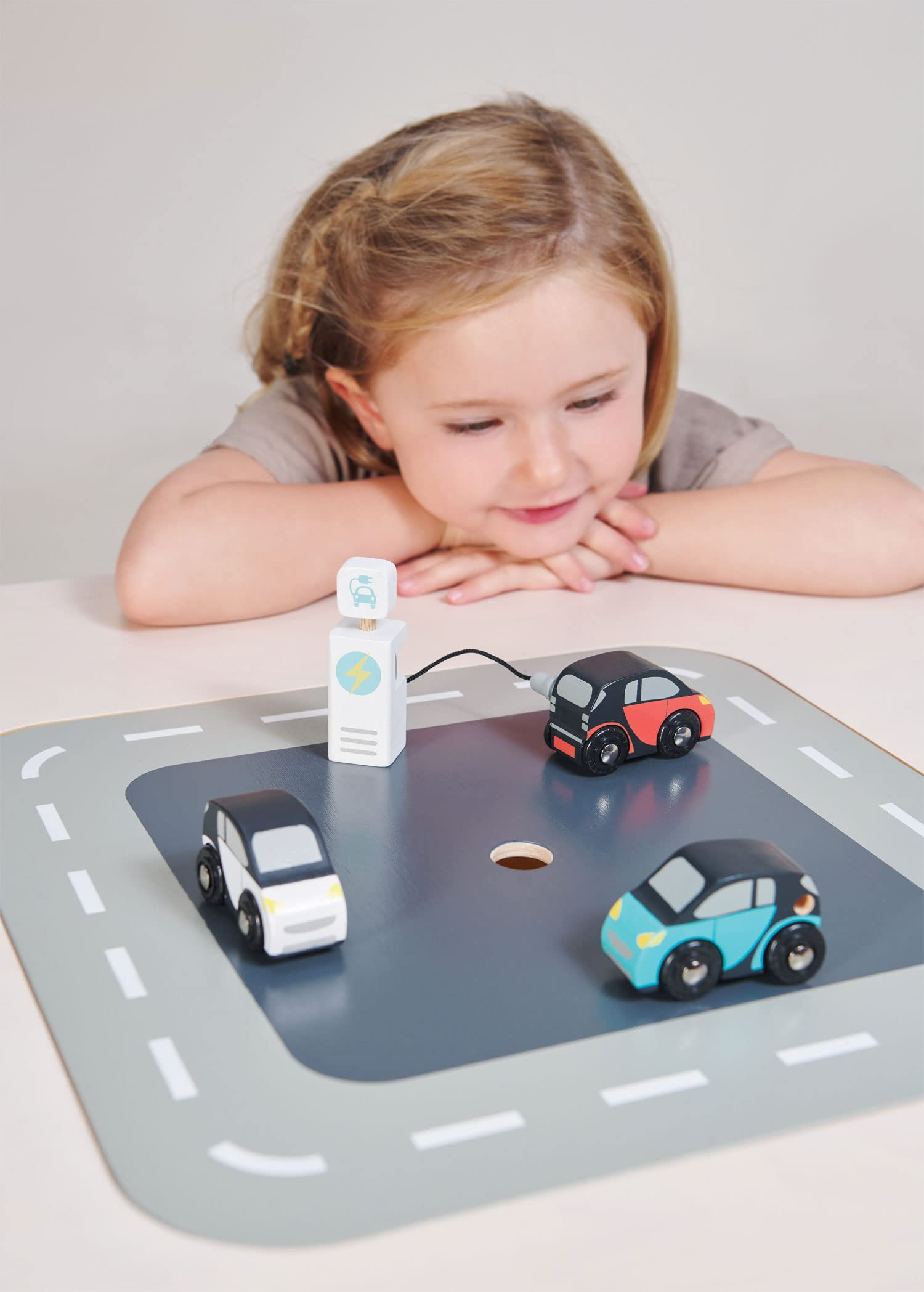 Tender Leaf Toys - Smart Car Set - 3 Pretend Electric Wooden Smart Cars with Charging Unit - Open-Ended Play Toy, Explore Role-Play and Imagination