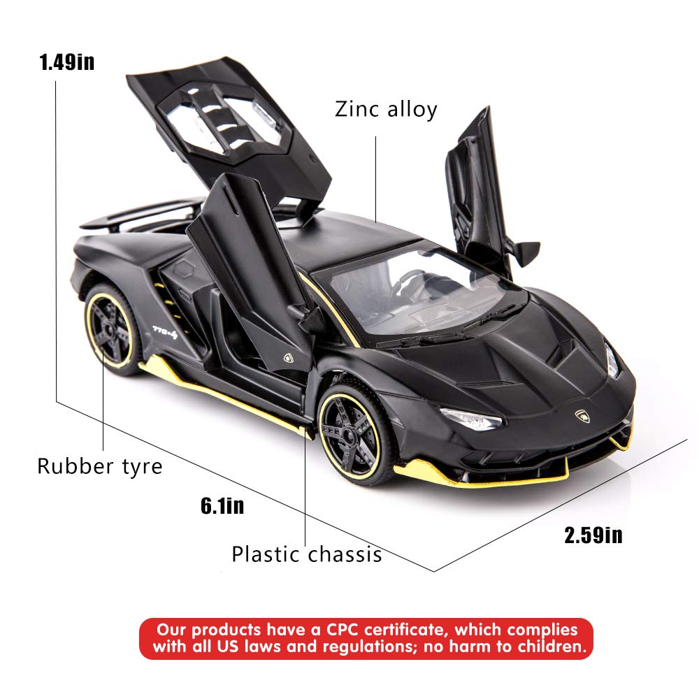 BDTCTK 1:32 Lambo LP770 Car Model Toy Child Sound and Light Pull Back Car Zinc Alloy Toys for Kids Boy Girl Gift (Black)