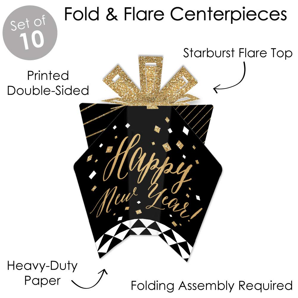 Big Dot of Happiness New Year’s Eve - Gold - Table Decorations - New Years Eve Party Fold and Flare Centerpieces - 10 Count