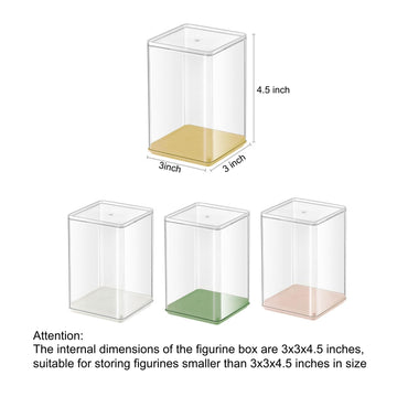 Clear Figure Display Case 3x3x4.5 inch Small Acrylic Figurine Storage Box Showcase for Collectibles Minifigure Mini Dolls Toys Organizer