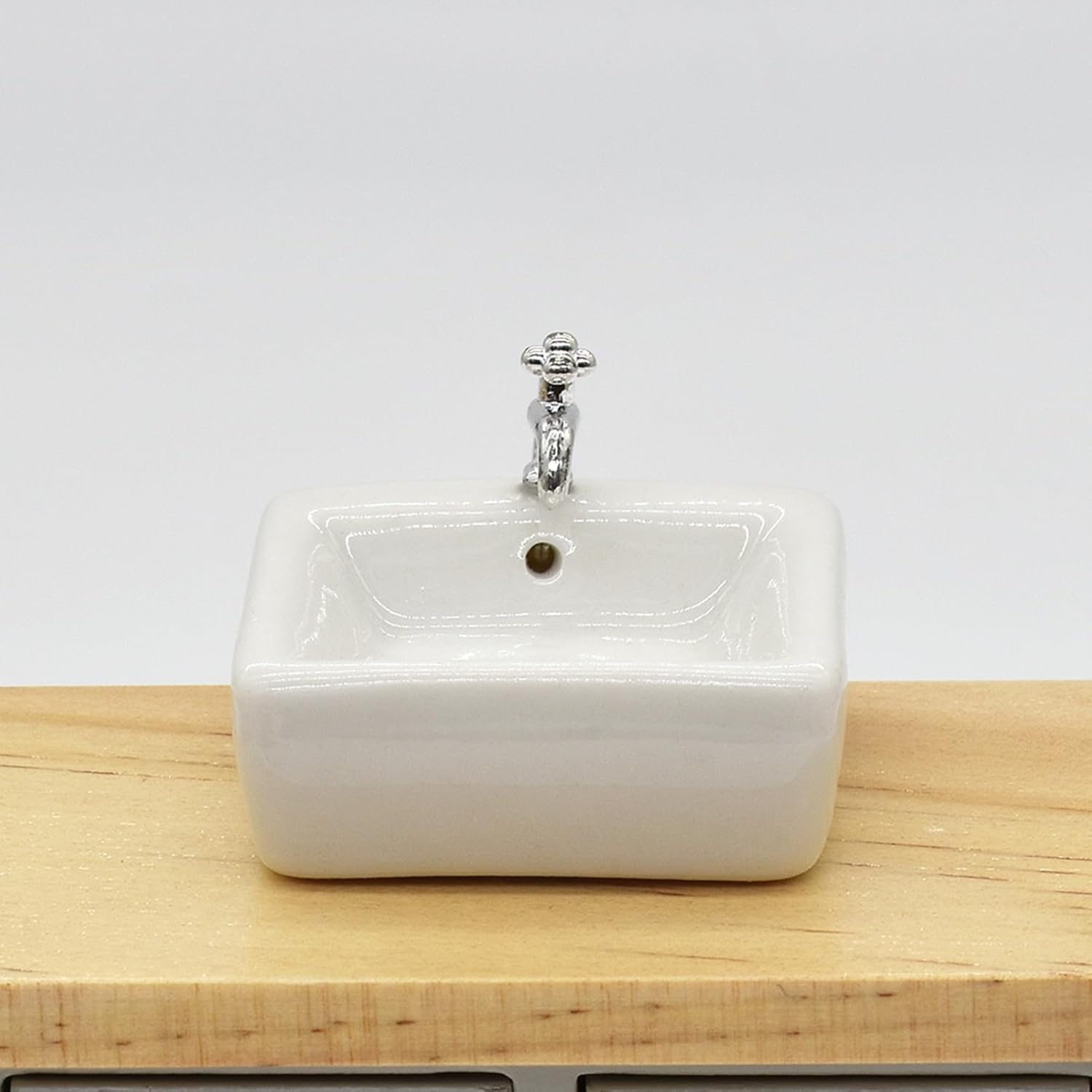 1:12 Scale Ceramic Sink with Removable Faucet - Miniature Dollhouse Bathroom and Kitchen Accessories for Victorian Style Decor, Realistic Doll House