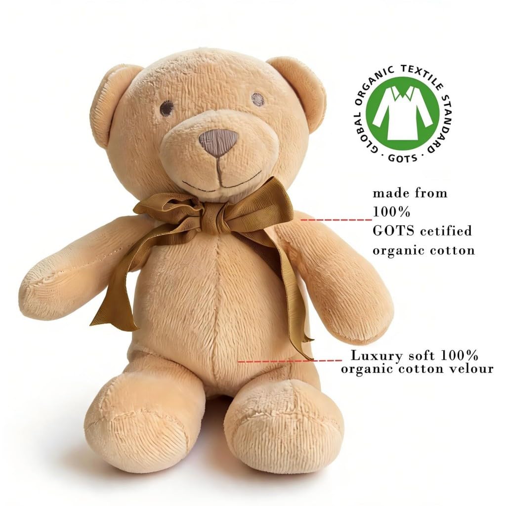 100% Organic Cotton Velour Teddy Bear for Baby Boy & Girl, Toddler Kids | GOTS Certified Eco-Friendly Clothes | Luxury Soft, Breathable & Comfortable