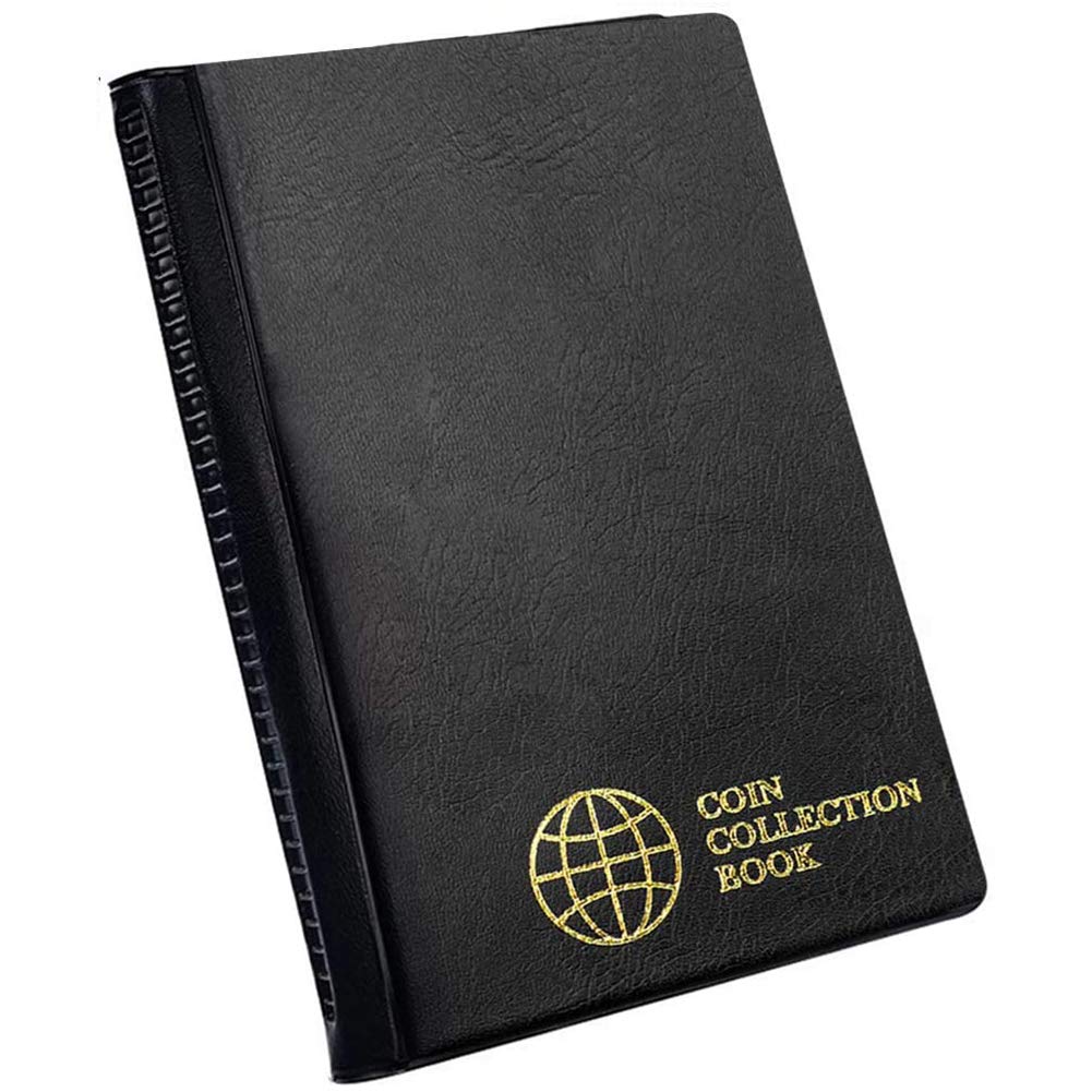 Coin Collection Album 60 Pockets - 4.5x4.5cm/1.8x1.8 inch Coin Holder Book Coin Storage Album Money Penny Pocket for Collectors Black CS0106BK