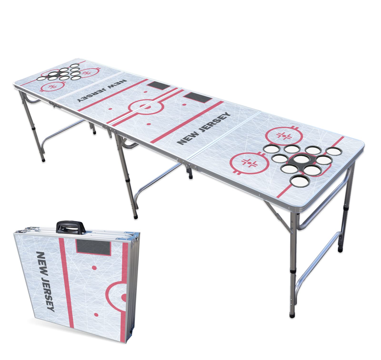 8-Foot Professional Beer Pong Table w/Cup Holes - New Jersey Hockey Rink