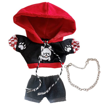 niannyyhouse 20cm Doll Clothes Loose Bulldog Hoodie Flanging Jeans Accessories Kpop Doll Dressup (red+Black)