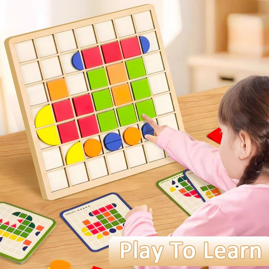 120 PCS Wooden Matching Puzzle Games, Classic Wooden Geometric Shape Toys