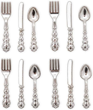 1Set Silver 1/12 Miniature Silverware Knife Fork Spoon Dollhouse Decoration Accessories, Accessories Décor,Dollhouse Kitchen Accessories
