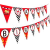 Race Car Happy Birthday Banner - Racing Themed Party Sign, Checkered Flag Decorations