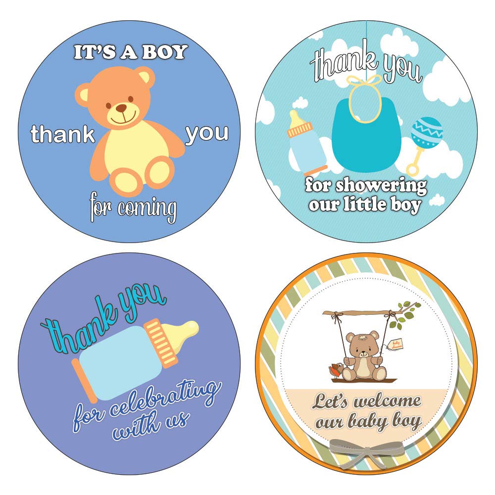 Creanoso Baby Shower Stickers for Boys (10-Sheets x 16 Designs) - Individual Small Size 1.5 Inches in Diameter, Unique Designs DIY Decoration Art