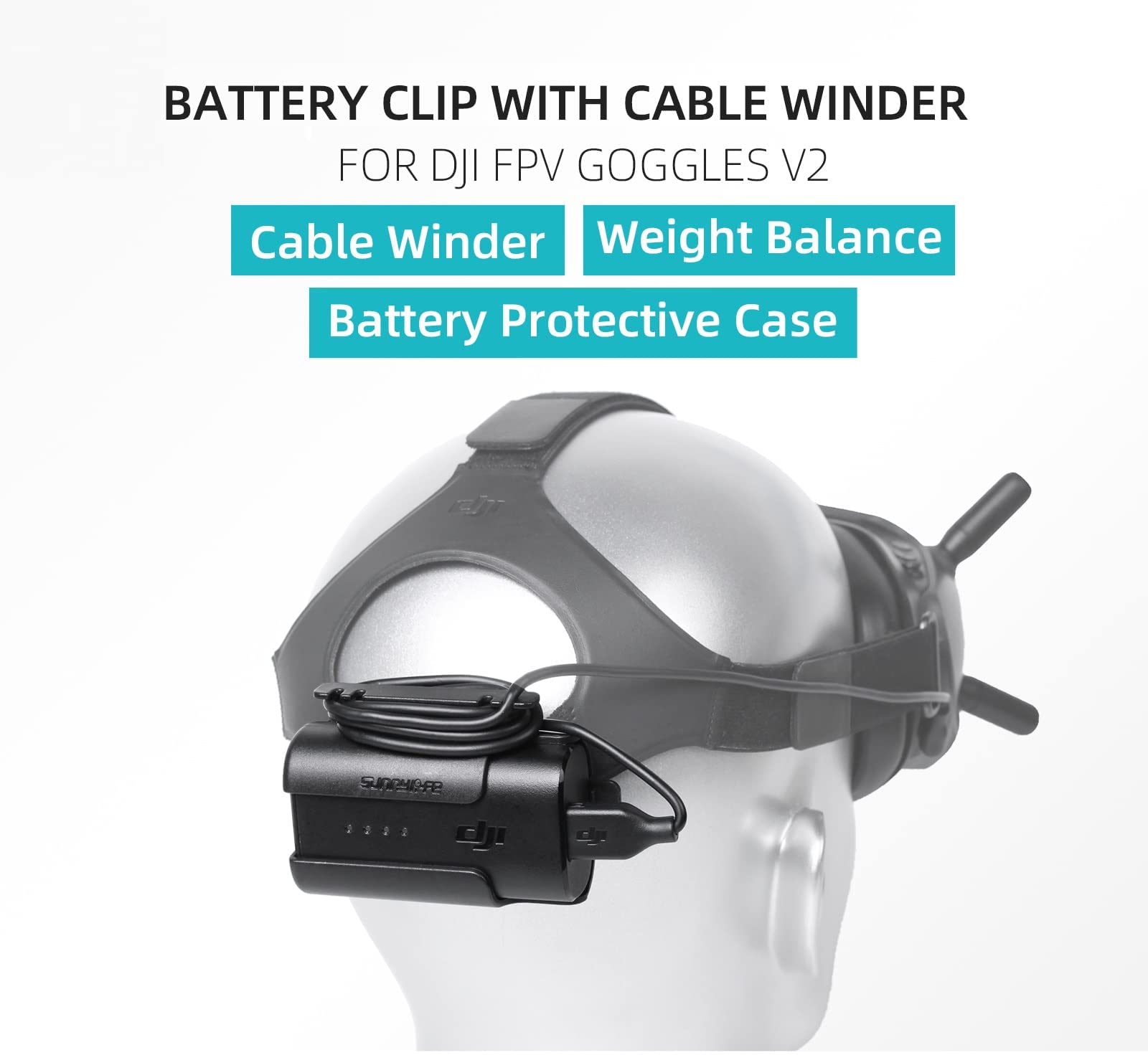 BTG Battery Clip with Cable Winder for DJI FPV Goggles V2 / DJI Avata Drone Goggles 2 Accessories
