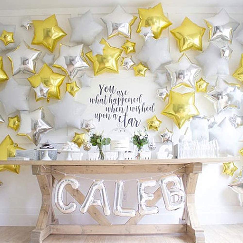 24 Pcs 18" Gold Star Balloons Foil Balloons Mylar Balloon for Baby Shower, Gender Reveal, Wedding, Magical Prom or Engagement Party Decoration