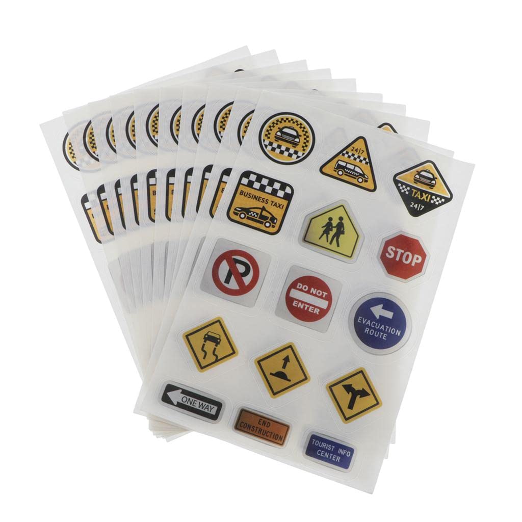 Easnea 10 Sheets Fun Road Tape for Car Toys, Traffic Sign Stickers for Playing and Learning, Perfect to Develop Your Kids Imagination and Memory - C