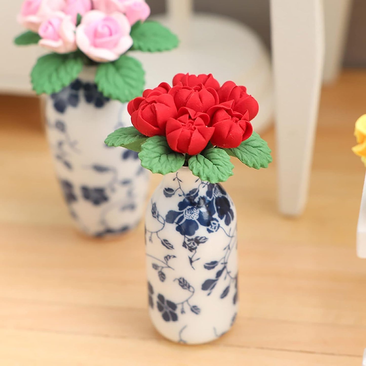 1:12 Scale Dollhouse Miniature Resin Roses, Artificial Mini Flowers for Crafts Decoration, Dollhouse Accessories, 1.4 Inch (Pink)