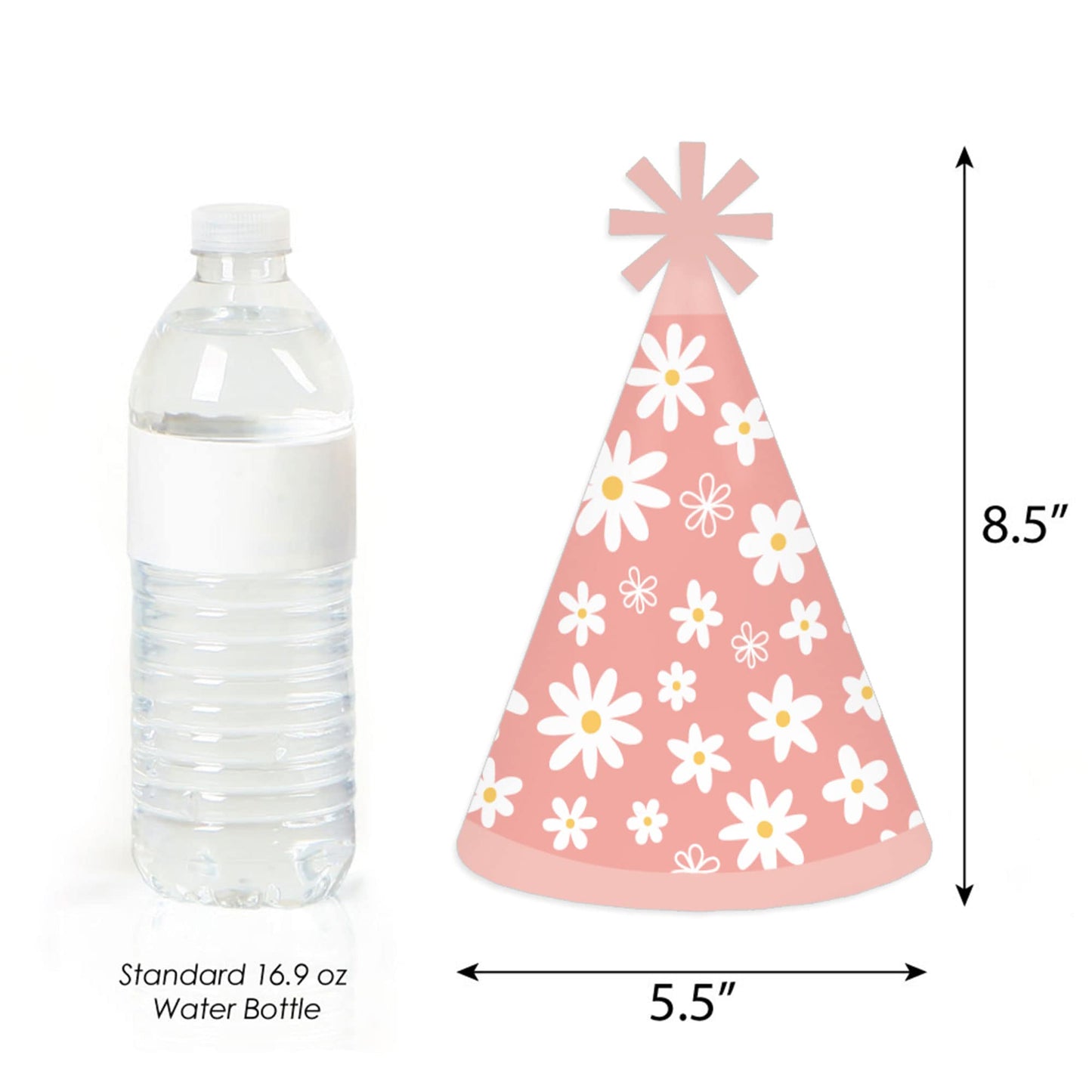 Big Dot of Happiness Pink Daisy Flowers - Cone Happy Birthday Party Hats for Kids and Adults - Set of 8 (Standard Size)