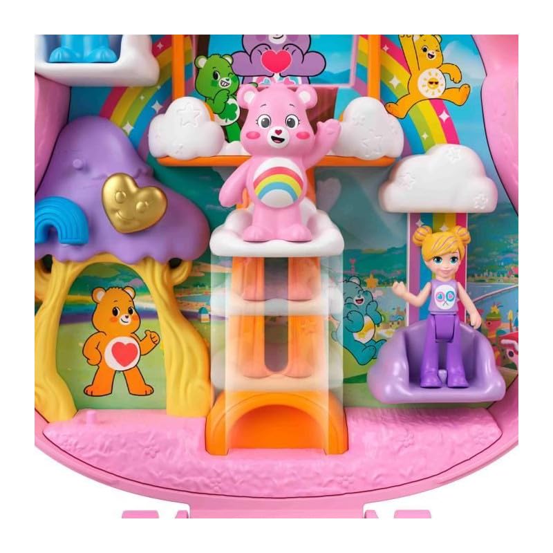 Polly Pocket x Care Bears Dolls & Playset with Toy Car and Themed Accessories, Travel Toy, Partnership Compact