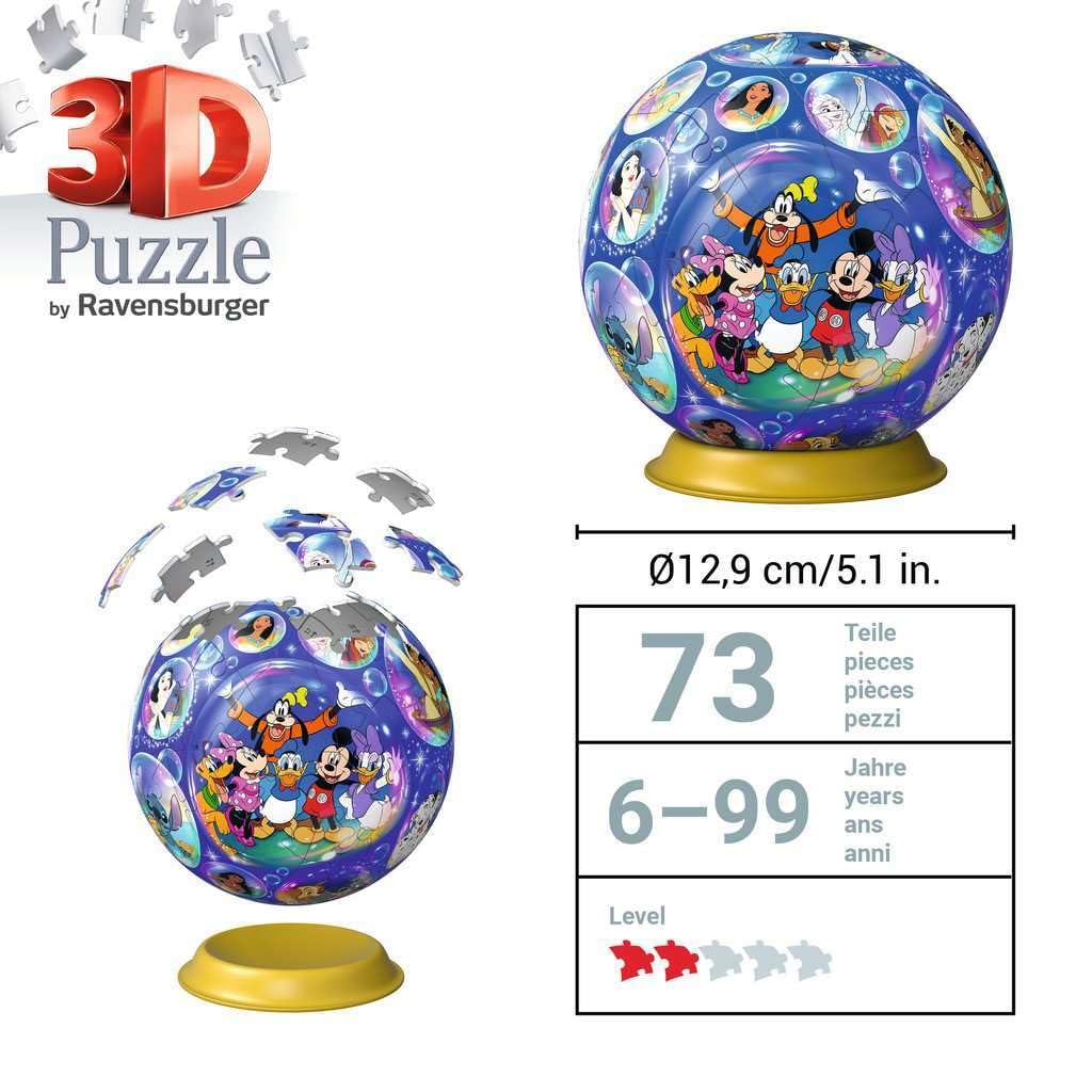 Ravensburger 3D Puzzle Ball Disney Characters 72 Pieces Puzzle Ball for Disney Fans from 6 Years