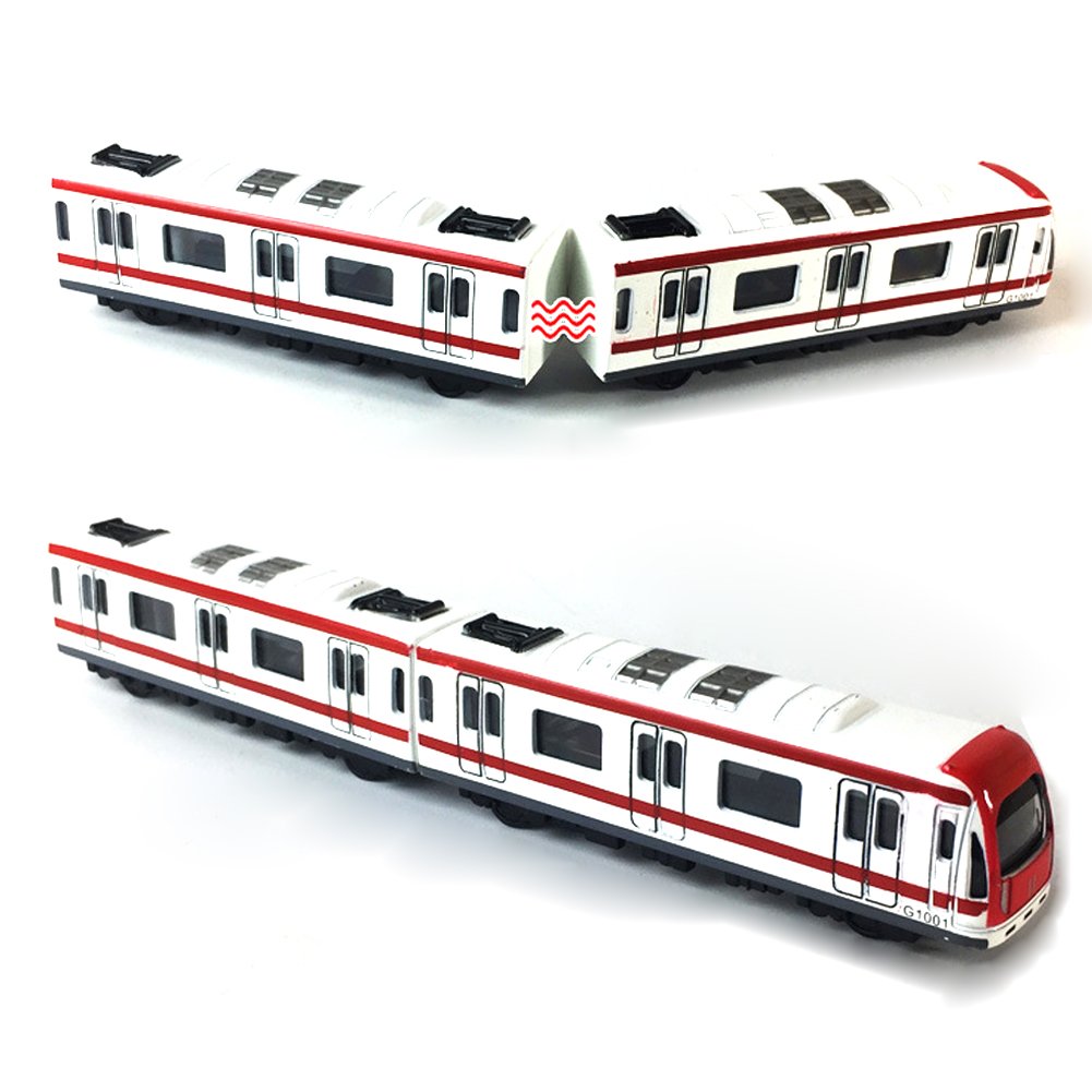 VANTIYAUS Train Modle, 4pcs Car Set Alloy City Rail Subway Train Model,1/64 Scale Alloy Subway/Car Model, Red White