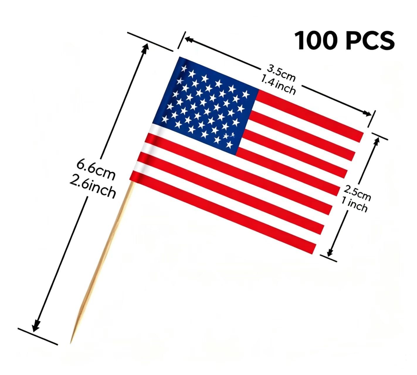 100 Pcs USA American Flag US Toothpick Flags, Small Mini Stick Cupcake Toppers US Flags,4th of July,Veterans Day,Country Picks Party Decoration