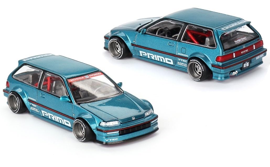 True Scale Miniatures Model Car Compatible with Honda Civic (EF) Kaido Works V1 Tahitian Green Limited Edition 1/64 Diecast Model Car Kaido House