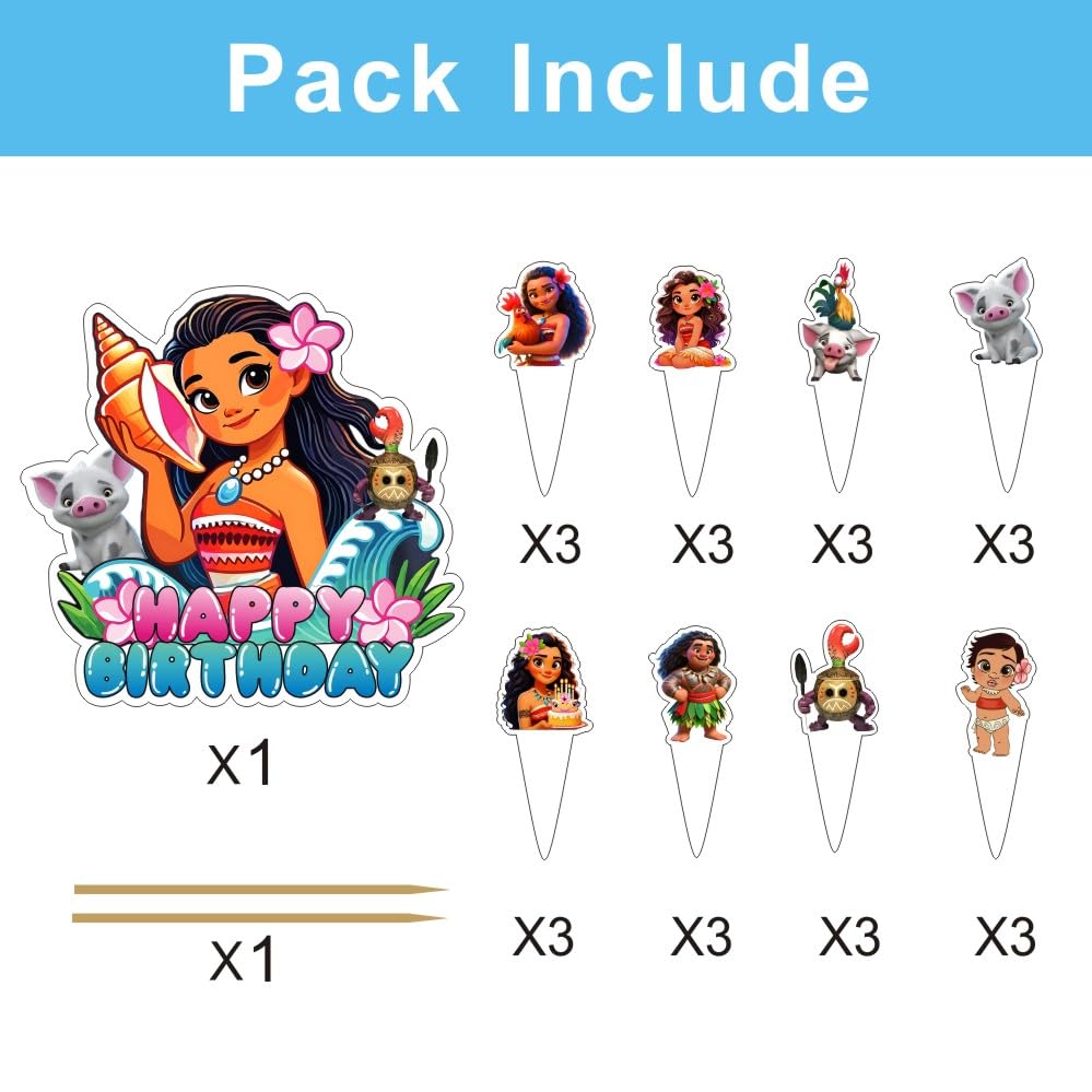 25 Pcs Cake Topper and Cupcake Toppers Set Birthday Party Supplies for Moanana Birthday Decorations