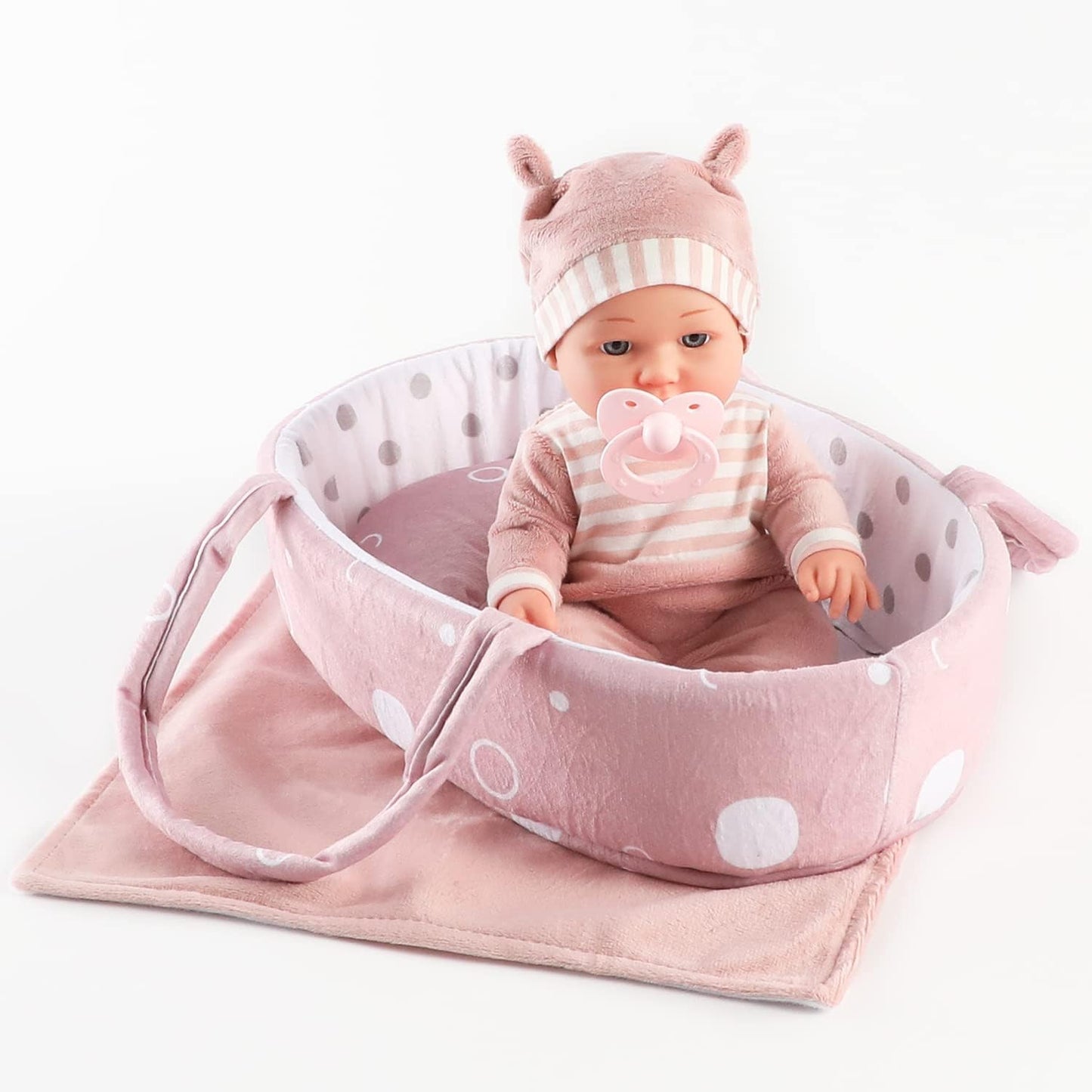 Enjoyin 12'' Baby Doll Playset with Washable Doll Accessories Includes Carrier Bassinet Bed, Pacifier, Blanket, and Pillow, First Baby Dolls for