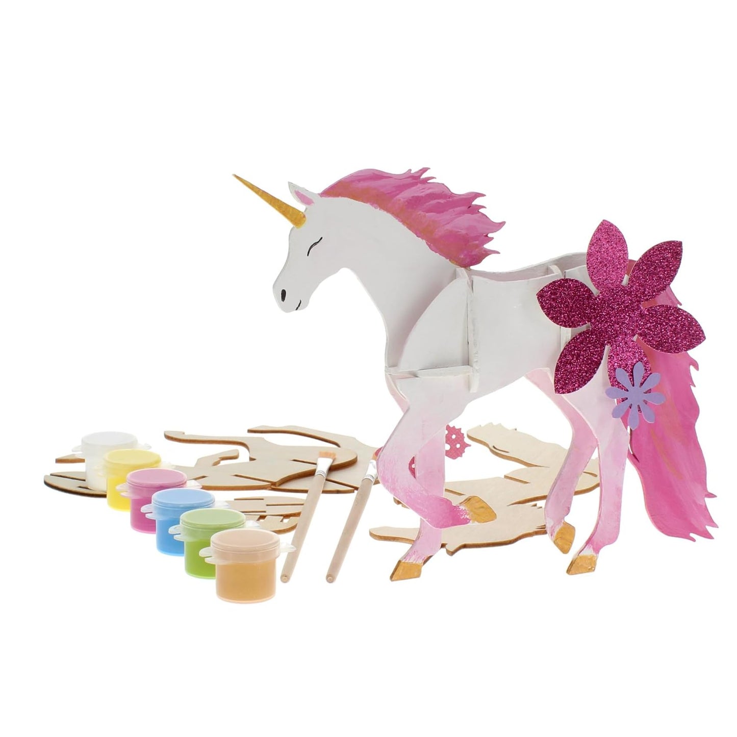 LEISURE ARTS - 3D Puzzle, 14 Piece Kit, Wood Build It Unicorn, Wood Building Kits, DIY Projects, Wooden 3D Puzzles, Kits for All Ages, Building Kits