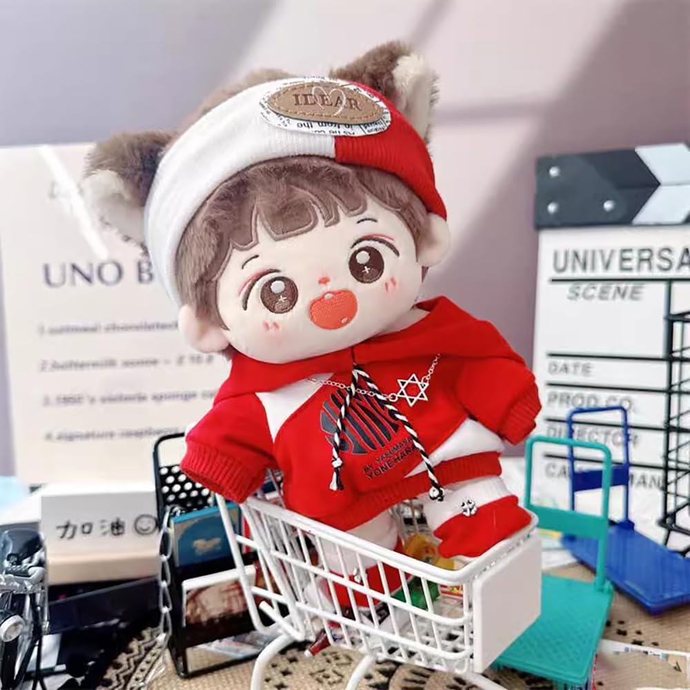 niannyyhouse Headdress Hoodie Shoes Flame Outfit 10cm~15cm 20cm 40cm Plush Doll Clothes Doll Accessories (Red 10cm~15cm)