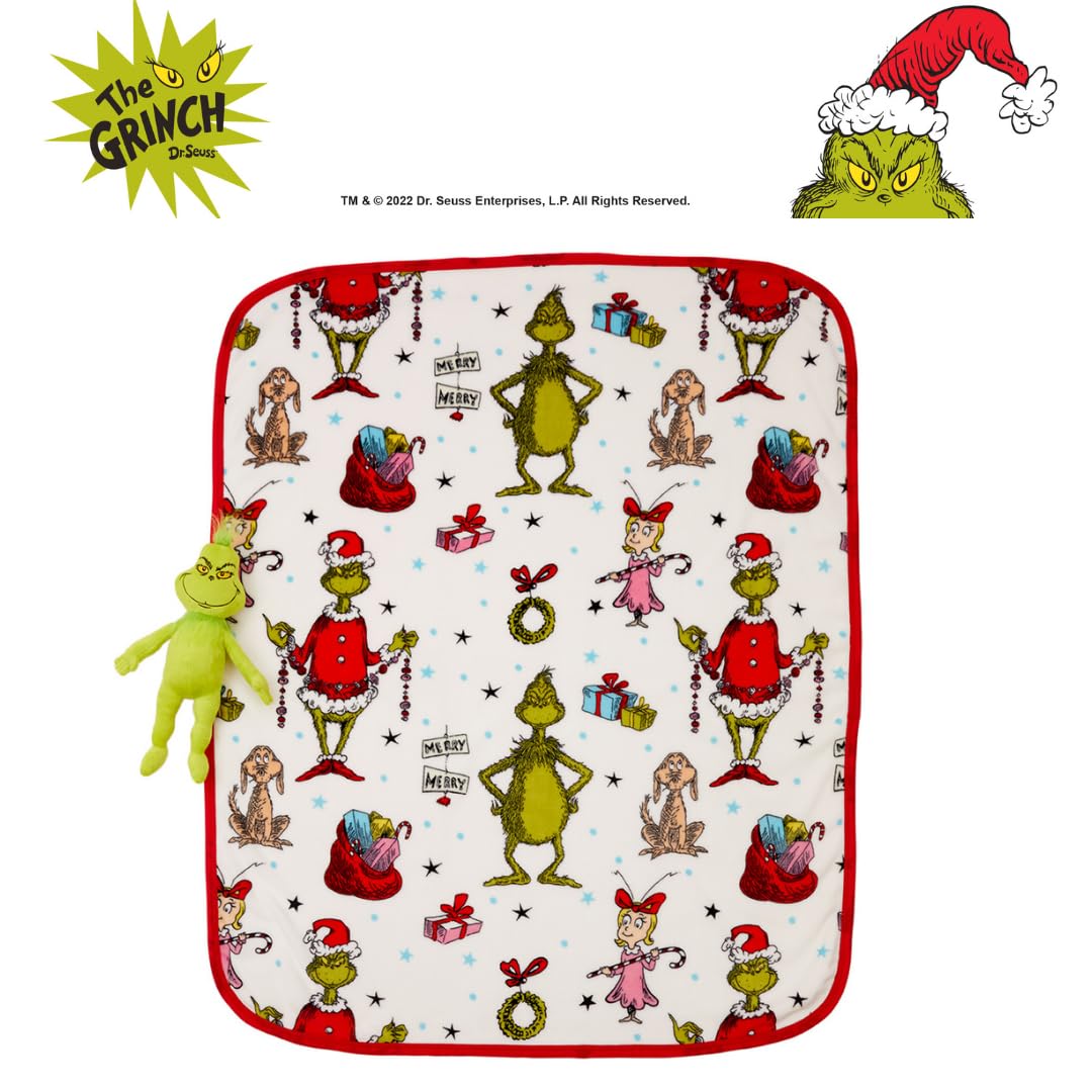 Dr. Seuss The Grinch Holiday & Christmas Kids Bedding Super Soft Plush Pillow and Throw 2 Piece Set, 40 in x 50 in (Officially Licensed Product) By