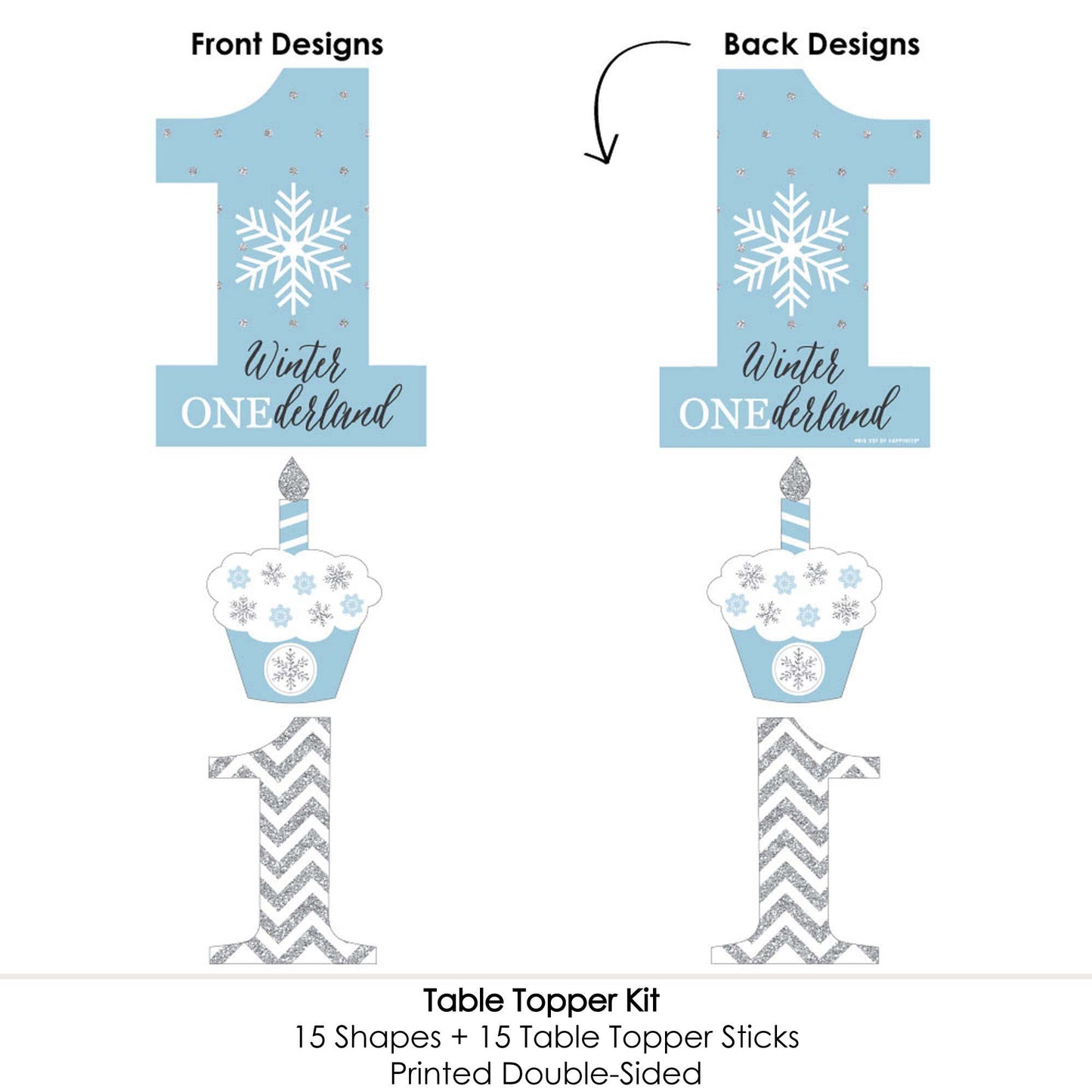 Big Dot of Happiness Onederland - Snowflake Winter Wonderland First Birthday Party Centerpiece Sticks - Table Toppers - Set of 15